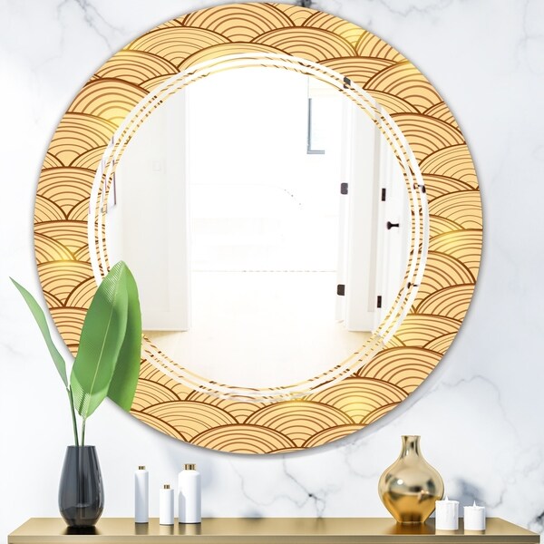 Designart 'Golden Clouds In The Sky' Modern Round or Oval Wall Mirror - Triple C