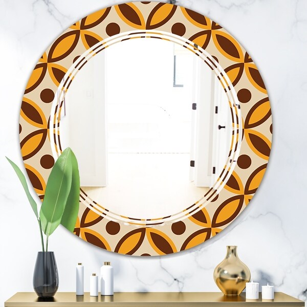 Designart 'Retro Ornamental Design V' Modern Round or Oval Wall Mirror - Triple C