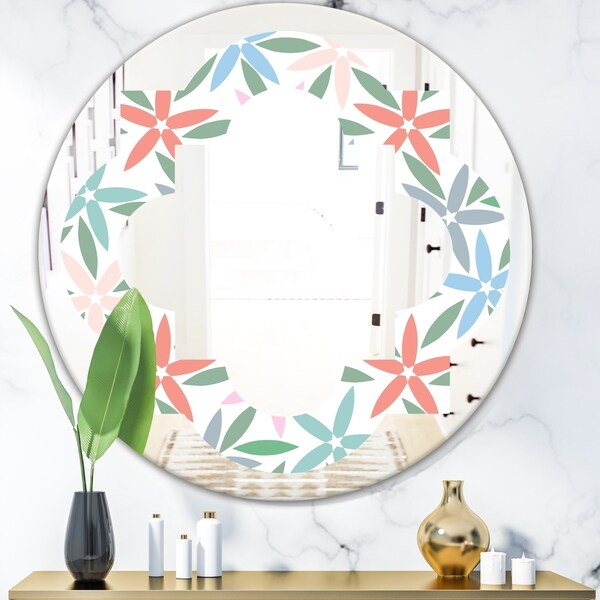Designart 'Retro Abstract Flower Design III' Modern Round or Oval Wall Mirror - Quatrefoil