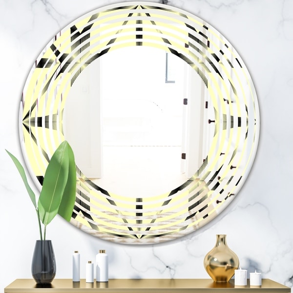 Designart 'Oriental Ornament. Flower Pattern' Modern Round or Oval Wall Mirror - Wave