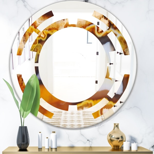 Designart 'Natural brown agate' Modern Round or Oval Wall Mirror - Space