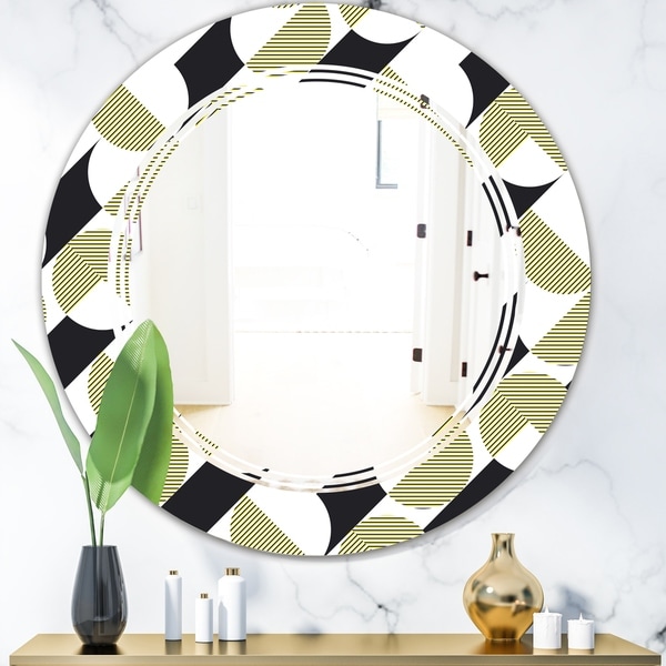 Designart 'Circular Abstract Retro Geometric II' Modern Round or Oval Wall Mirror - Triple C