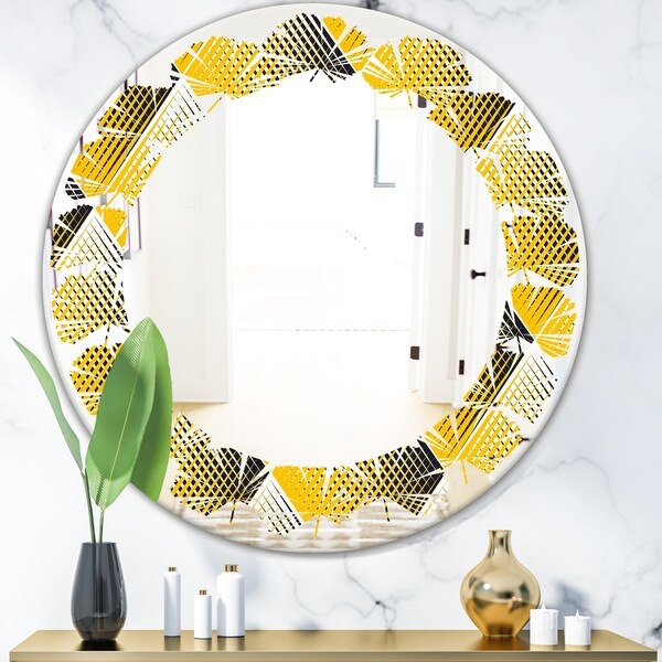 Designart 'Rhombus Retro Geometric' Modern Round or Oval Wall Mirror - Leaves