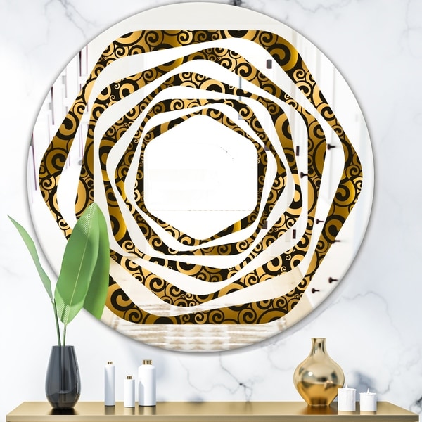 Designart 'Gold and Black Swirl I' Modern Round or Oval Wall Mirror - Whirl