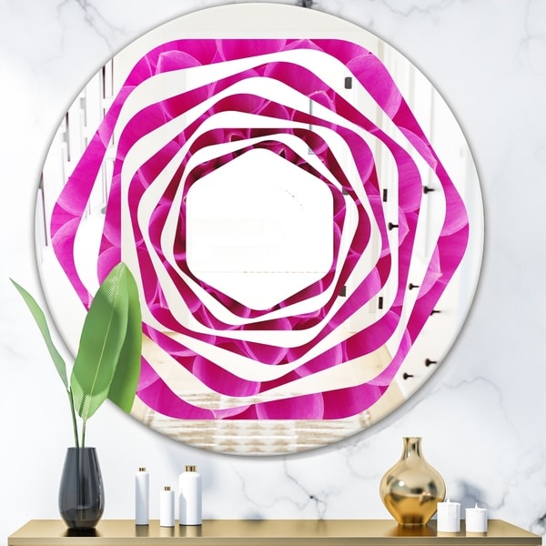 Designart 'Large Pink Flower and Petals' Modern Round or Oval Wall Mirror - Whirl