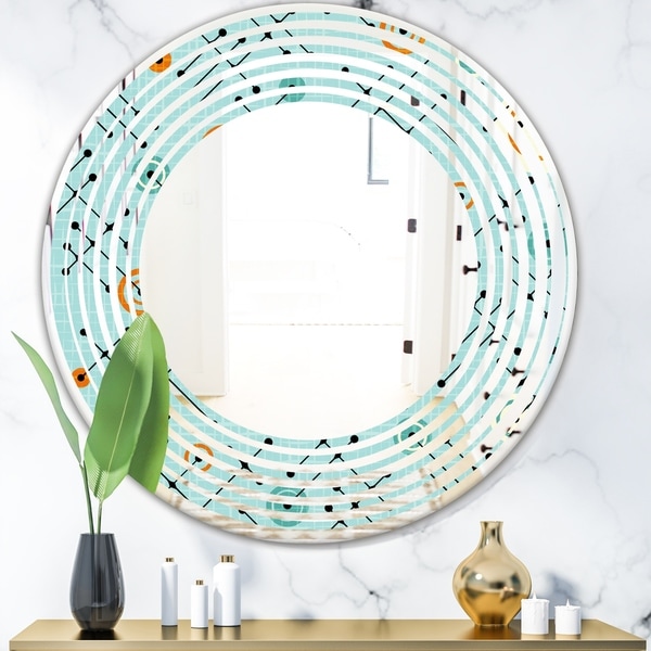 Designart 'Retro Abstract Design XIV' Modern Round or Oval Wall Mirror - Wave