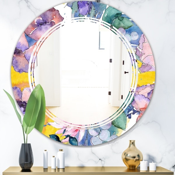Designart 'Retro Floral Botanical V' Cottage Round or Oval Wall Mirror - Triple C - Multi