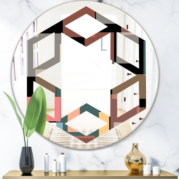 Designart 'Retro Square Design II' Modern Round or Oval Wall Mirror - Hexagon Star
