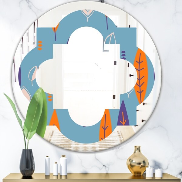 Designart 'Floral Retro Botanical Pattern II' Modern Round or Oval Wall Mirror - Quatrefoil