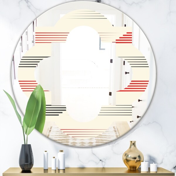 Designart 'Horizontal Retro Geometrical Pattern I' Modern Round or Oval Wall Mirror - Quatrefoil