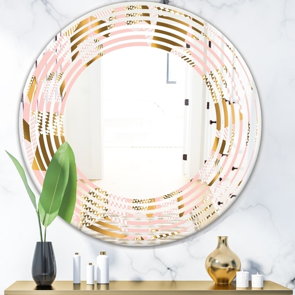 Designart 'Gold and Rose Cubes II' Modern Round or Oval Wall Mirror - Wave