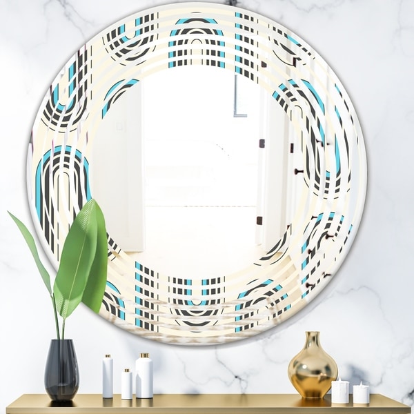 Designart 'Retro Geometrical Abstract Minimal Pattern IV' Modern Round or Oval Wall Mirror - Wave