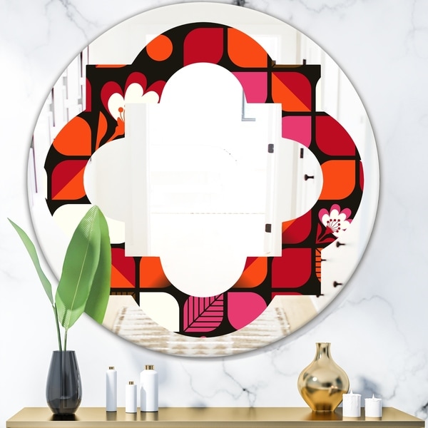 Designart 'Geometric Retro Flower Design I' Modern Round or Oval Wall Mirror - Quatrefoil