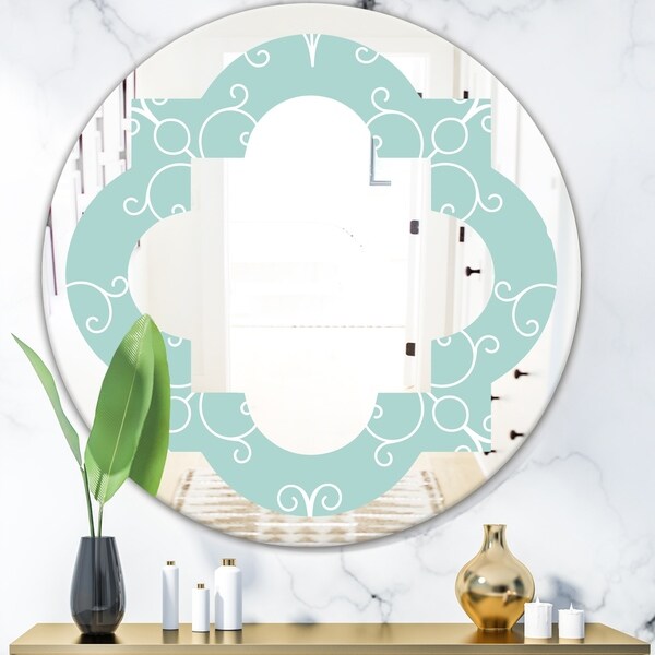Designart 'Turquoise Minimal Ornament' Modern Round or Oval Wall Mirror - Quatrefoil