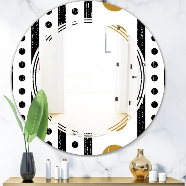 Designart 'Retro Geometrical Abstract Minimal Pattern VII' Modern Round or Oval Wall Mirror - Triple C