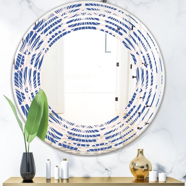 Designart 'Retro Blue Waves' Modern Round or Oval Wall Mirror - Wave
