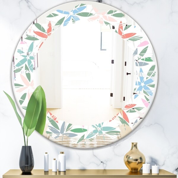 Designart 'Retro Abstract Flower Design III' Modern Round or Oval Wall Mirror - Leaves