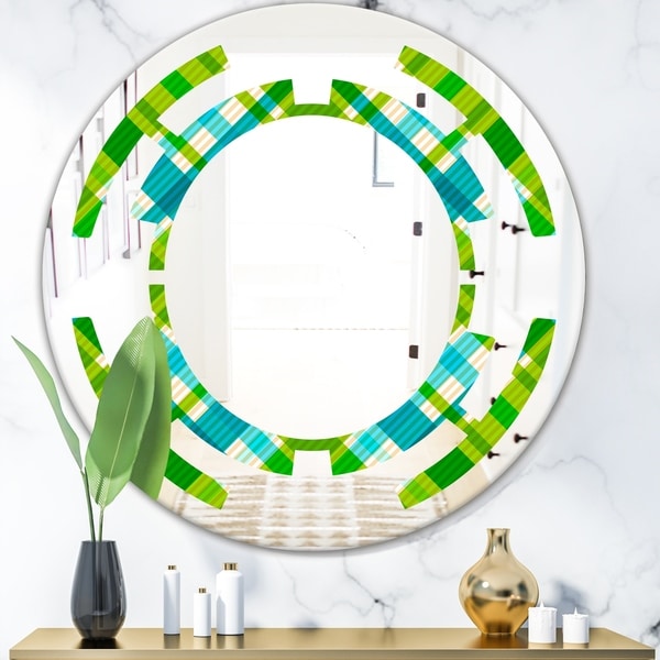 Designart 'Tartan Geometrical Texture II' Modern Round or Oval Wall Mirror - Space