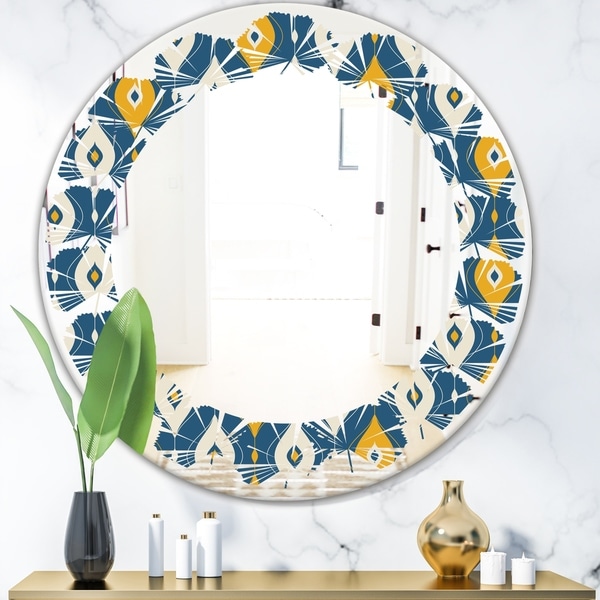 Designart 'Retro Abstract Pattern II' Modern Round or Oval Wall Mirror - Leaves