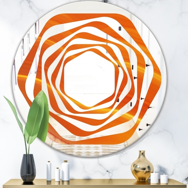 Designart 'Brown agate in Wave pattern' Modern Round or Oval Wall Mirror - Whirl