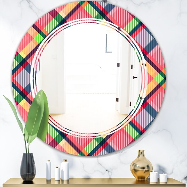 Designart 'Tartan Geometrical Texture I' Modern Round or Oval Wall Mirror - Triple C
