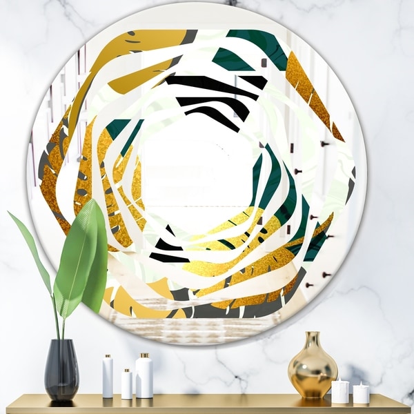 Designart 'Golden Foliage V' Modern Round or Oval Wall Mirror - Whirl