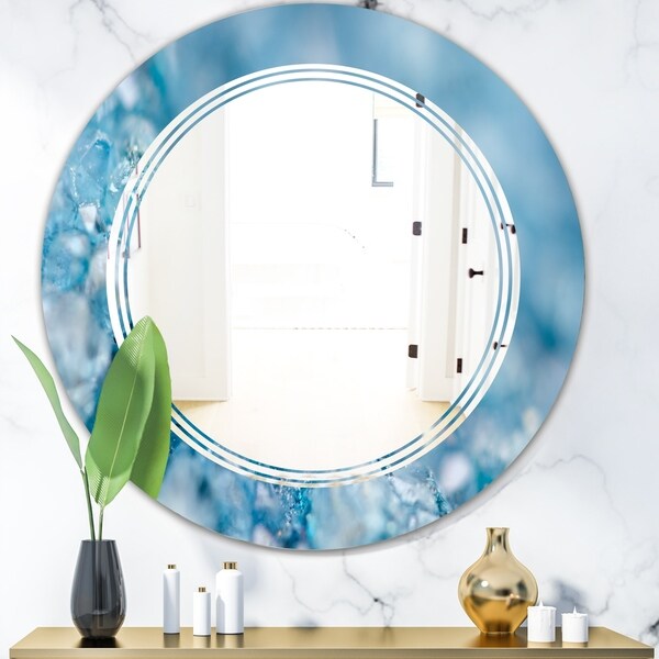 Designart 'Blue crystals Agate' Modern Round or Oval Wall Mirror - Triple C