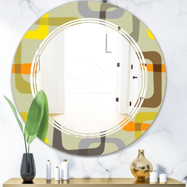 Designart 'Retro Square Design VII' Modern Round or Oval Wall Mirror - Triple C