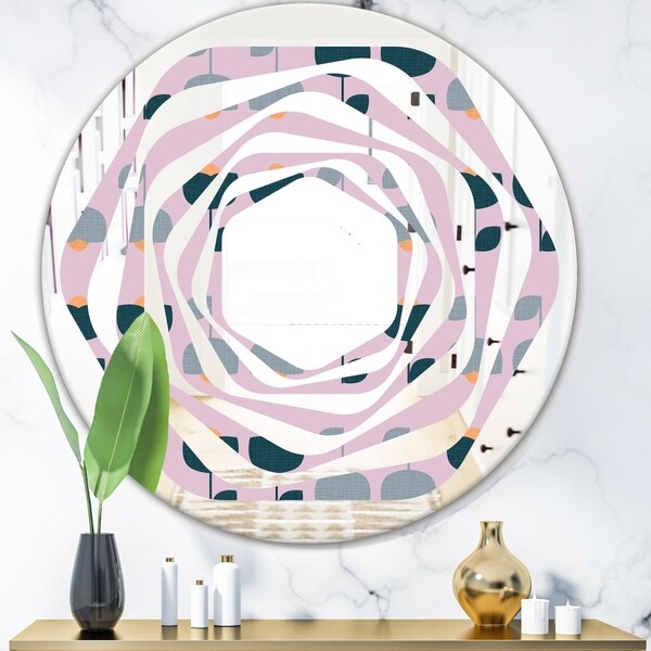 Designart 'Retro Floral Pattern XIII' Modern Round or Oval Wall Mirror - Whirl
