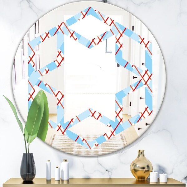 Designart 'Blue and Red Plaid' Modern Round or Oval Wall Mirror - Hexagon Star