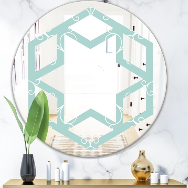 Designart 'Turquoise Minimal Ornament' Modern Round or Oval Wall Mirror - Hexagon Star