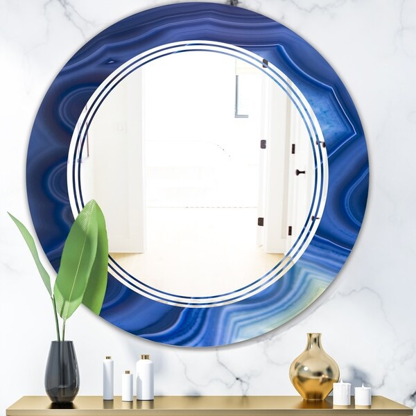 Designart 'Blue Agate Stone Design' Modern Round or Oval Wall Mirror - Triple C