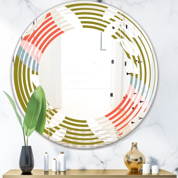 Designart 'Retro Botanical Pattern I' Modern Round or Oval Wall Mirror - Wave