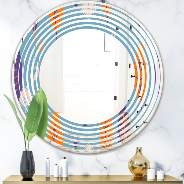 Designart 'Floral Retro Botanical Pattern II' Modern Round or Oval Wall Mirror - Wave