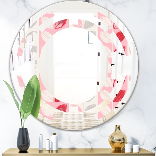 Designart 'Botanical Retro Design I' Modern Round or Oval Wall Mirror - Space