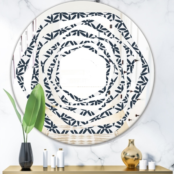 Designart 'Retro Abstract Flower Design IV' Modern Round or Oval Wall Mirror - Whirl