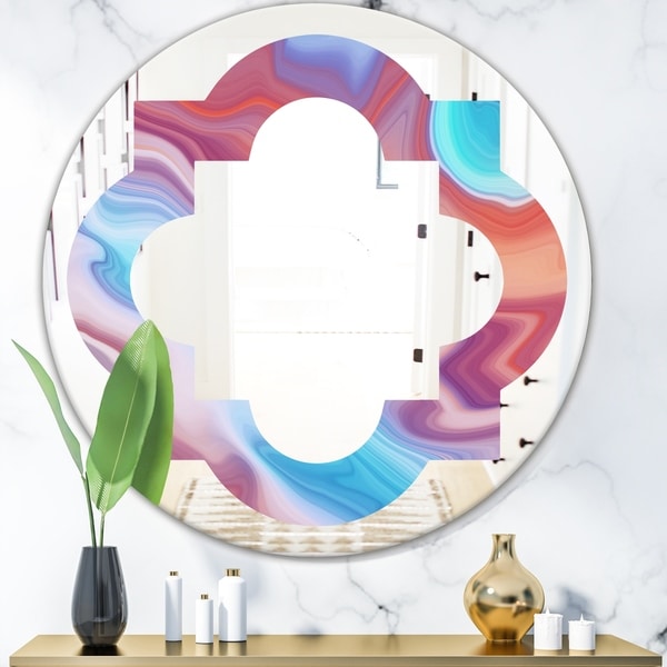 Designart 'Abstract Marbled Background' Modern Round or Oval Wall Mirror - Quatrefoil - Multi