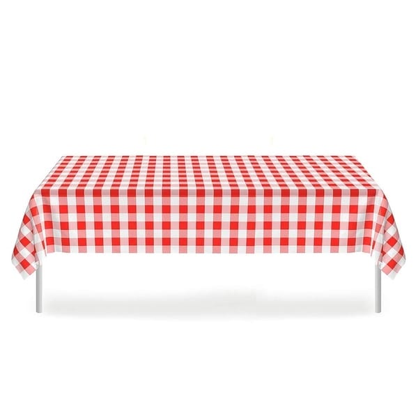 Set of 6 Plastic Disposable Table Cloths for Party Red and White Checkered 52" x 108"