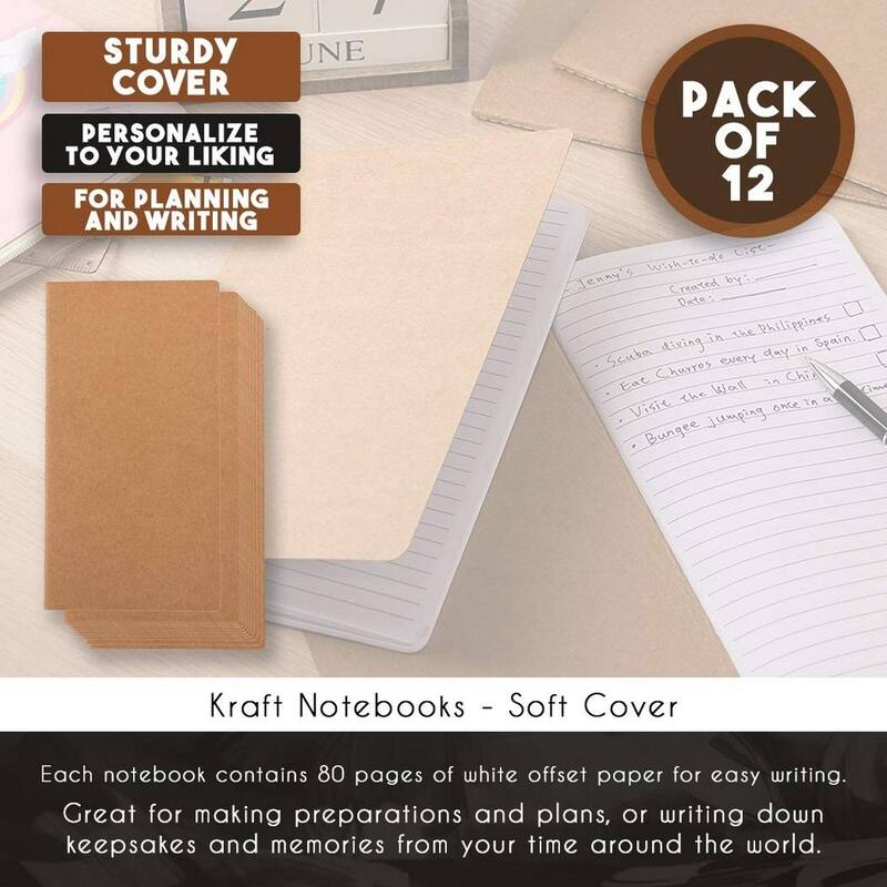 Paper Junkie 12 Pack Kraft Blank Soft Cover Journals 40 Lined Notebooks, 8.26 x 4.4 Inch