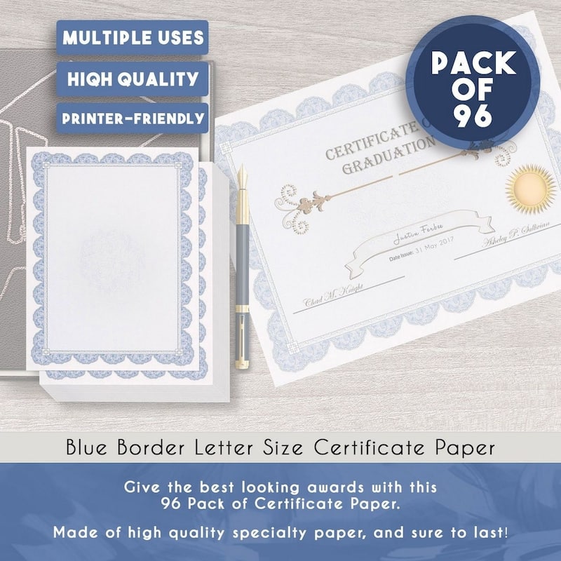 Paper Junkie 96 Sheets Printable Navy Blue Certificate Paper for Graduation Diploma, 8.5x11"