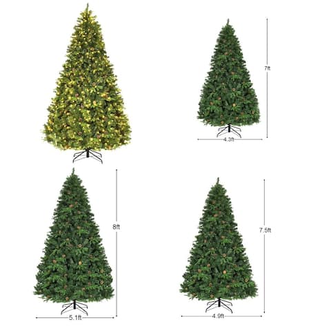 7/7.5/8 FT Pre-Lit Artifical Christmas Tree with LED Light & Pinecones