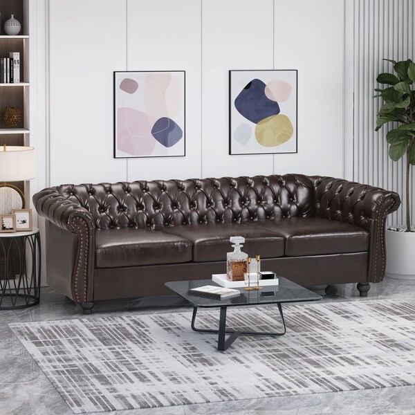 Shop Parksley Tufted Chesterfield Faux Leather 3 Seater