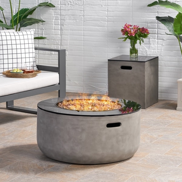 Adio Outdoor Modern 31-Inch Circular Fire Pit with Tank Holder by Christopher Knight Home