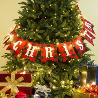 Glitzhome 9 Feet "MERRY CHRISTMAS" Plaid Banner Garland - Artificial Garland
