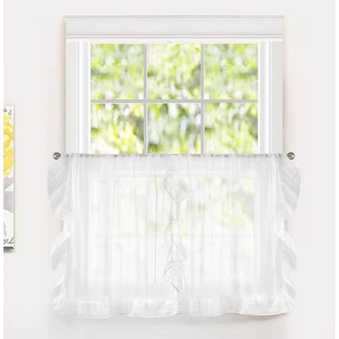 DriftAway Sophie Sheer Ruffle Edge Kitchen Tier Rod Pocket Window Curtain Set of Two - 30'' width x 36'' length