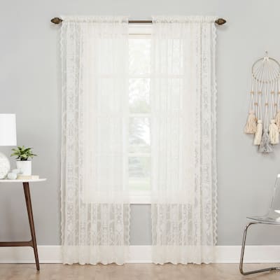 No. 918 Ariella Floral Lace Rod Pocket Curtain Panel, Single Panel
