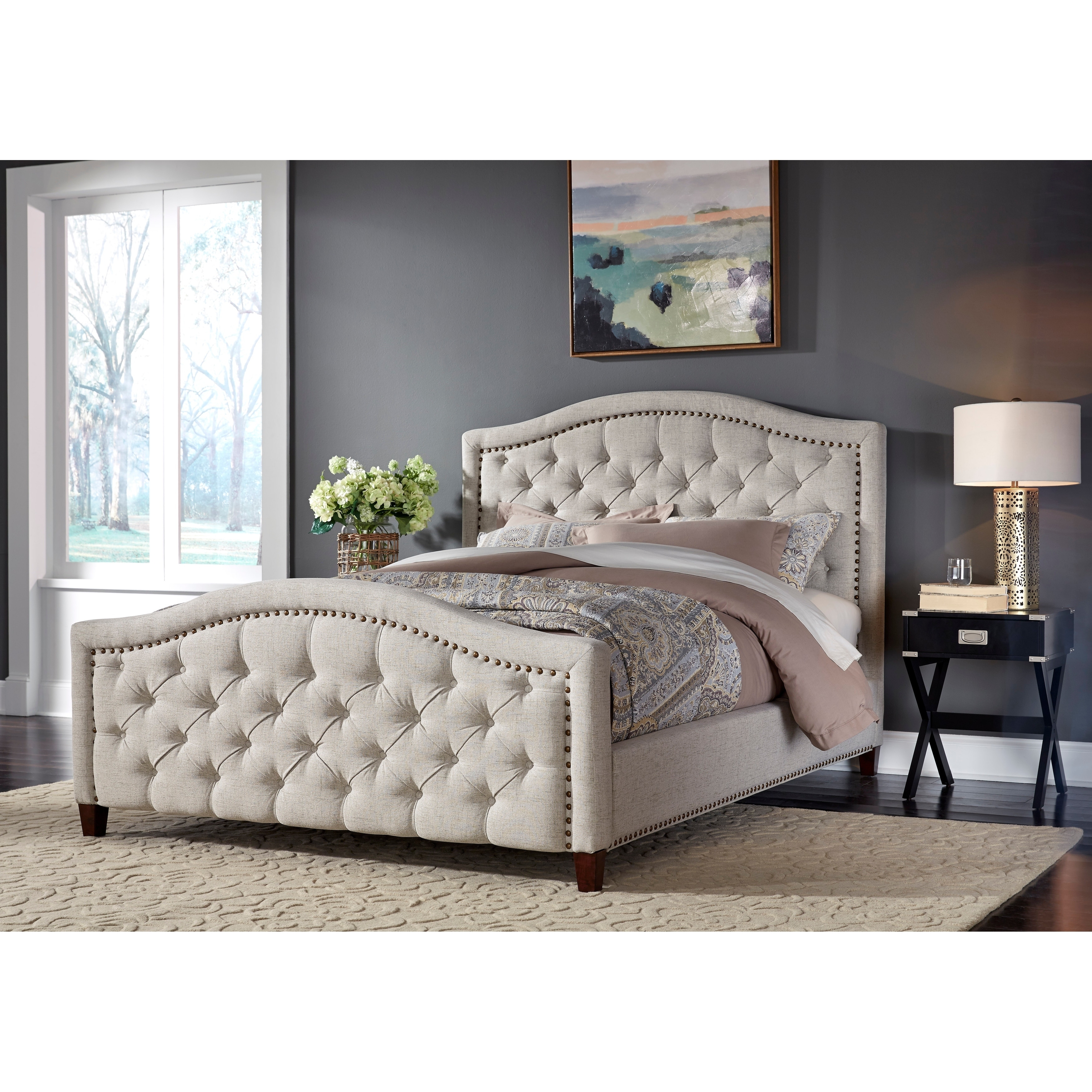Cream Nailhead Trim Upholstered Bed On Sale Overstock 29920826 Queen
