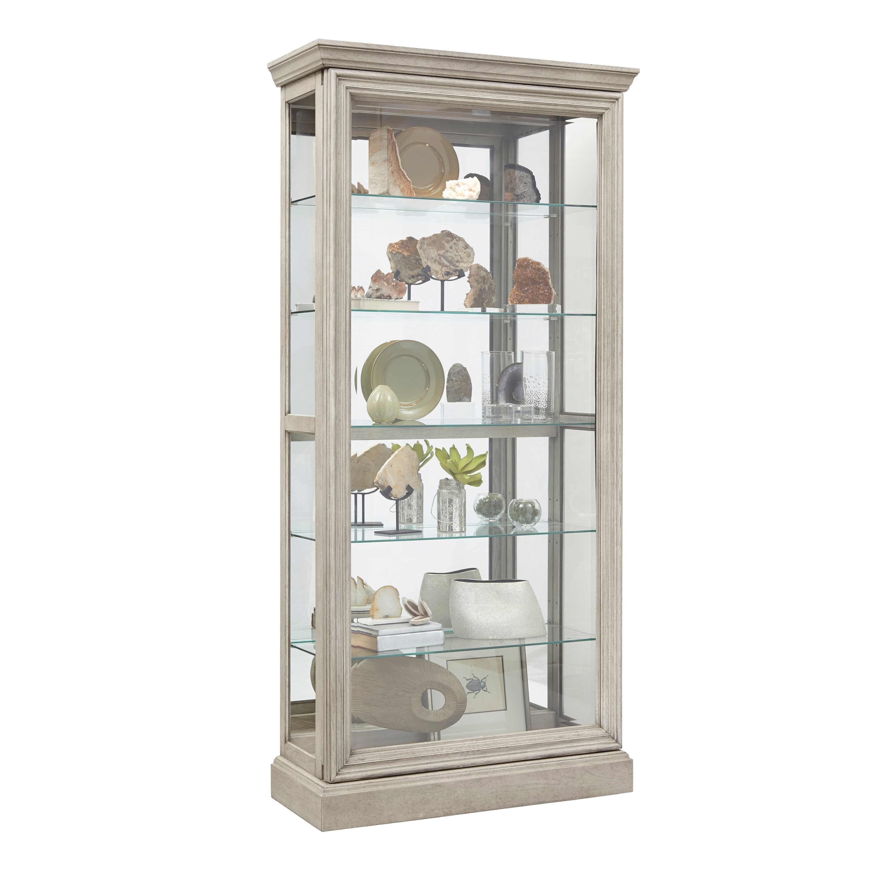 Shop Beige Lighted 5 Shelf Sliding Door Curio Cabinet With Lock