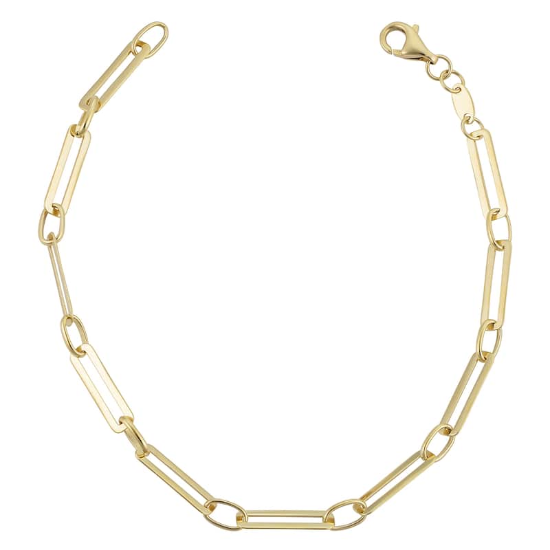 14k Yellow Gold 3.9 millimeter Polished Paperclip Chain Bracelet for Women (7.5 inches)