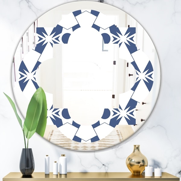 Designart 'Abstract Retro Geometrical Design I' Modern Round or Oval Wall Mirror - Quatrefoil